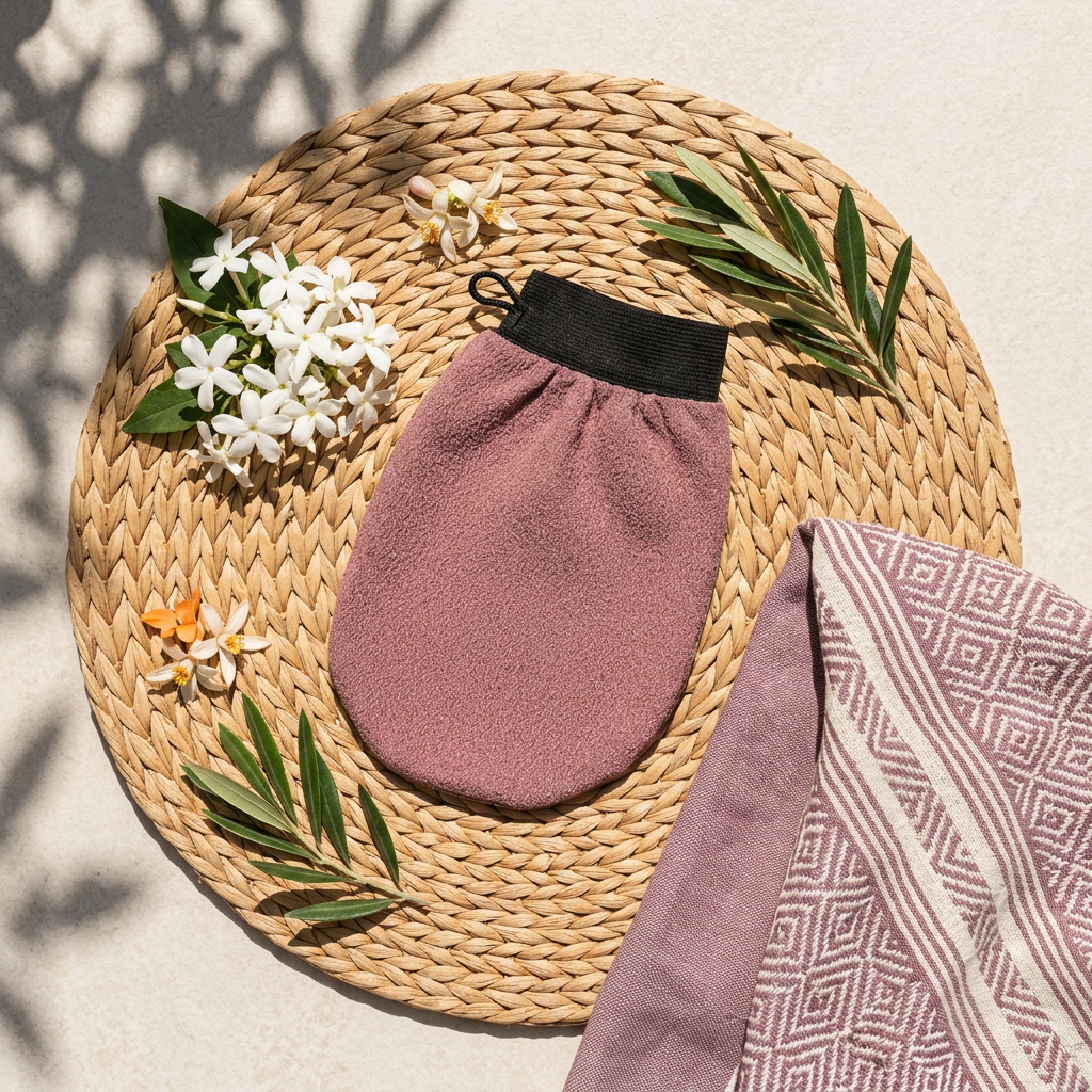 Gant mauve sur raphia
